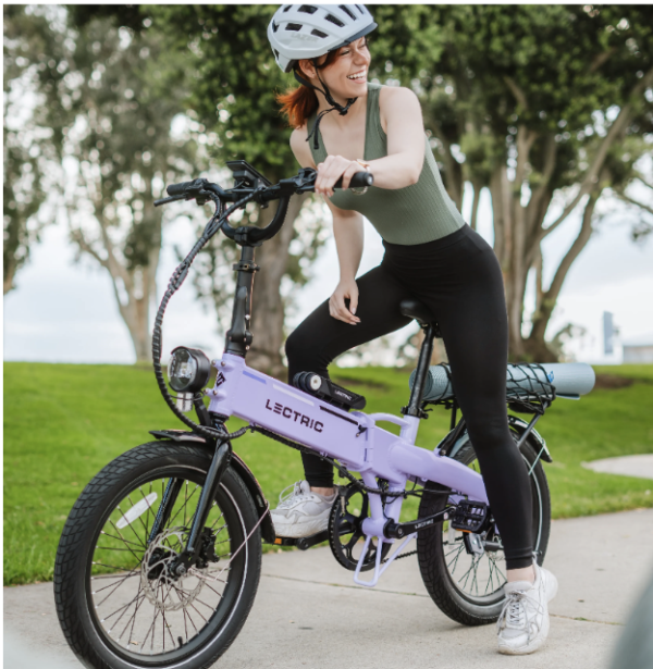 Woman on pink ebike